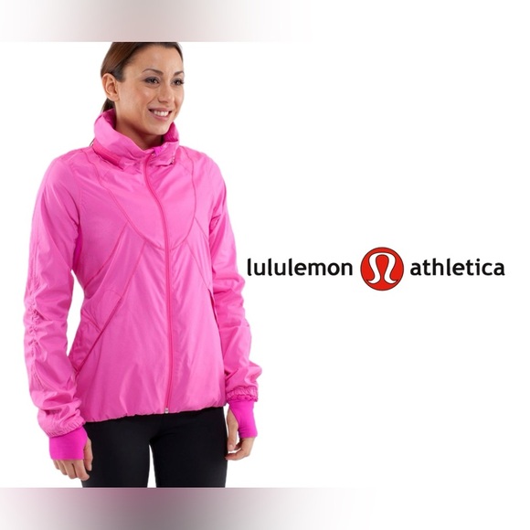 RARE Vintage Lululemon Run: Hustle Jacket White Paris Pink Microstripe Size 6 - Picture 1 of 13